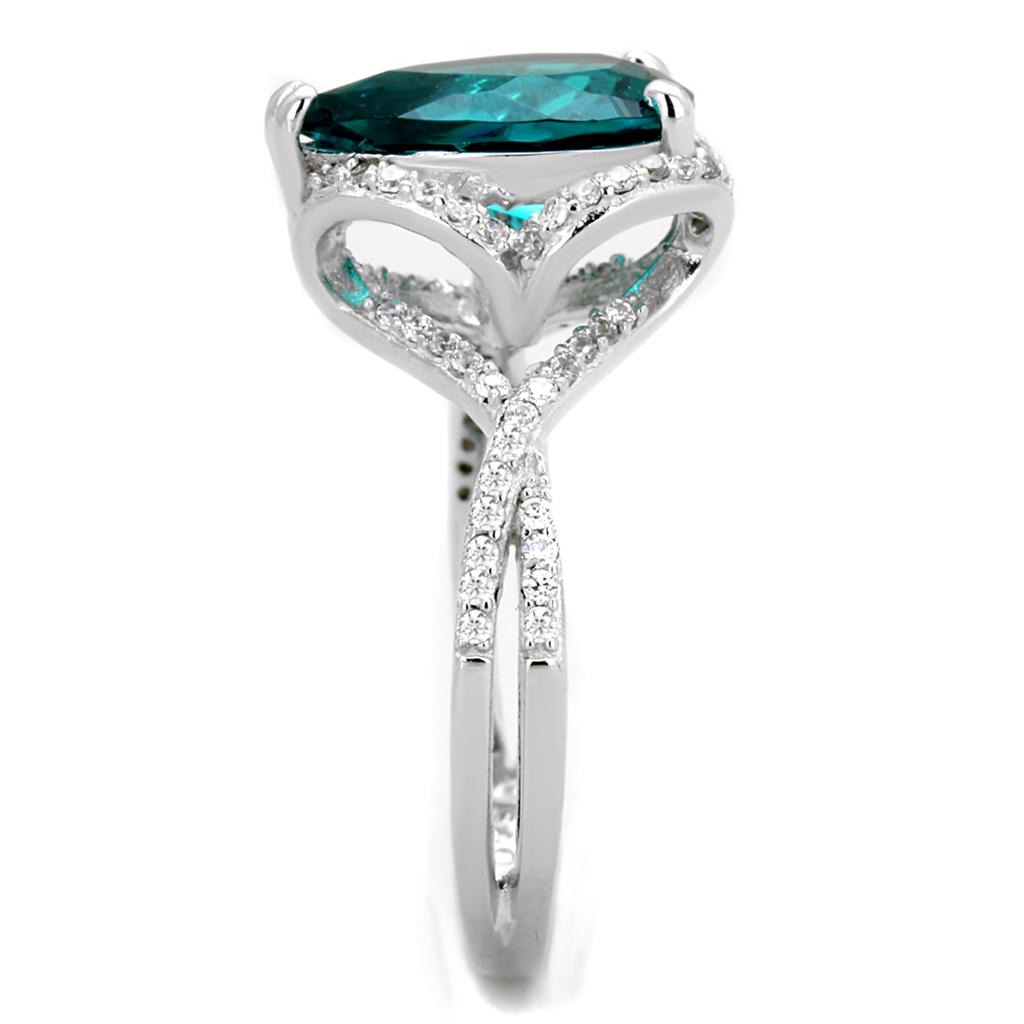 Rhodium 925 Sterling Silver Ring with Synthetic Synthetic Glass in Blue Zircon