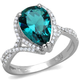 Rhodium 925 Sterling Silver Ring with Synthetic Synthetic Glass in Blue Zircon