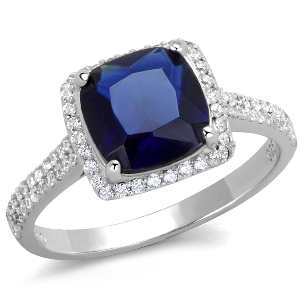 Rhodium 925 Sterling Silver Ring with Synthetic Synthetic Glass in Montana