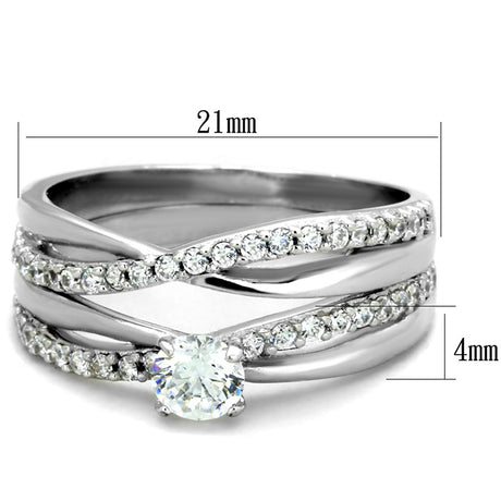 Rhodium 925 Sterling Silver Ring with AAA Grade CZ  in Clear