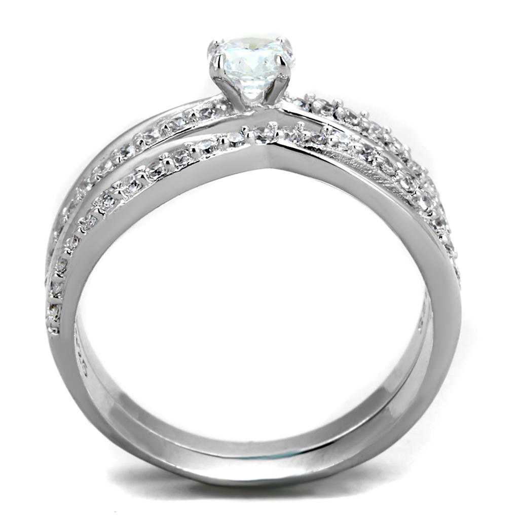 Rhodium 925 Sterling Silver Ring with AAA Grade CZ  in Clear
