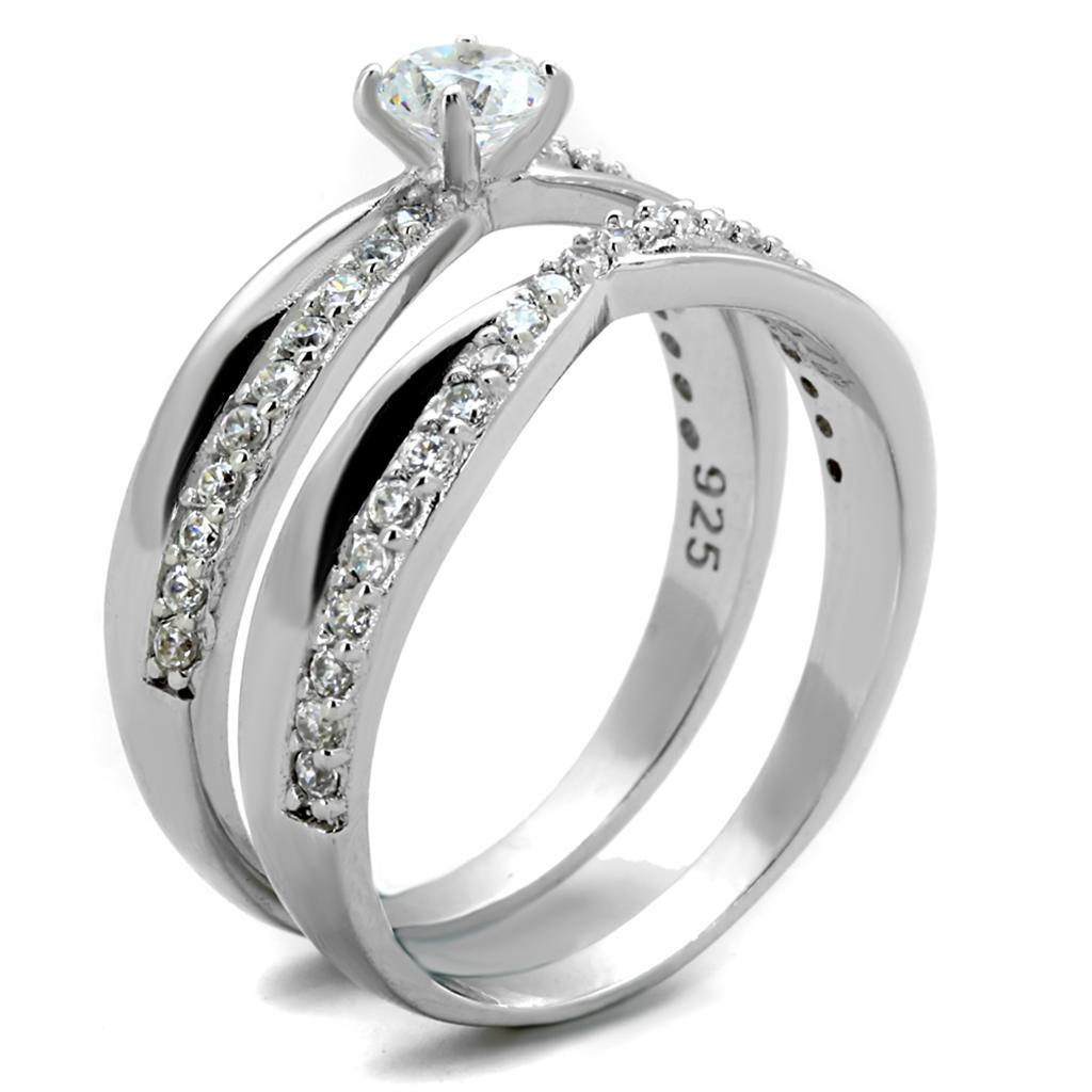 Rhodium 925 Sterling Silver Ring with AAA Grade CZ  in Clear