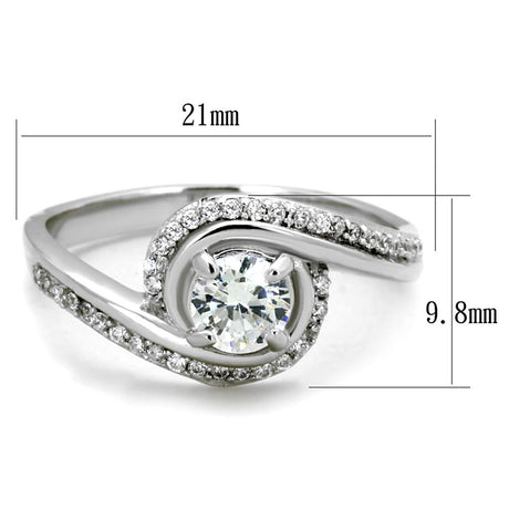 Rhodium 925 Sterling Silver Ring with AAA Grade CZ  in Clear