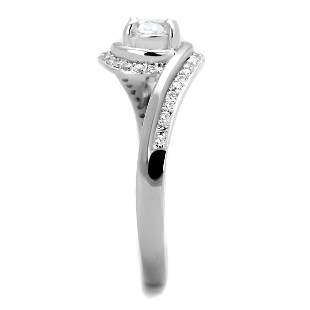 Rhodium 925 Sterling Silver Ring with AAA Grade CZ  in Clear