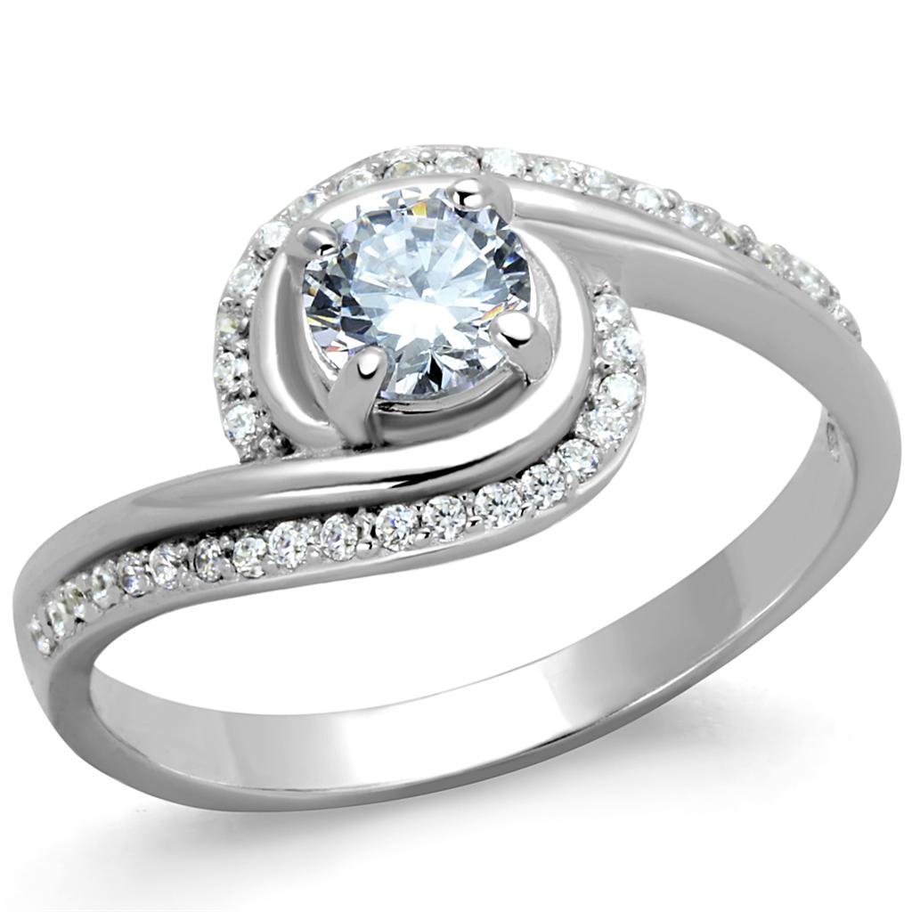 Rhodium 925 Sterling Silver Ring with AAA Grade CZ  in Clear