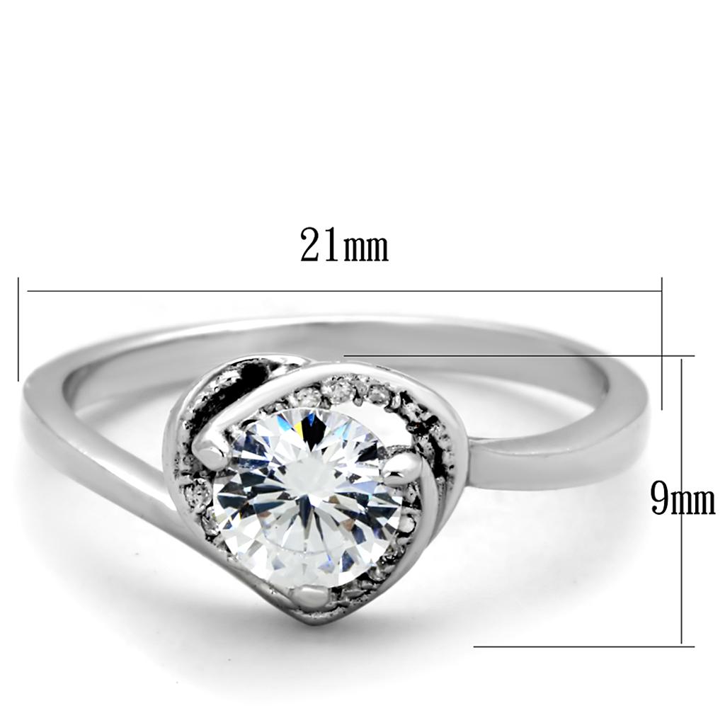 Rhodium 925 Sterling Silver Ring with AAA Grade CZ  in Clear