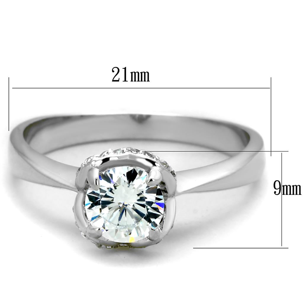 Rhodium 925 Sterling Silver Ring with AAA Grade CZ  in Clear