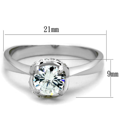 Rhodium 925 Sterling Silver Ring with AAA Grade CZ  in Clear