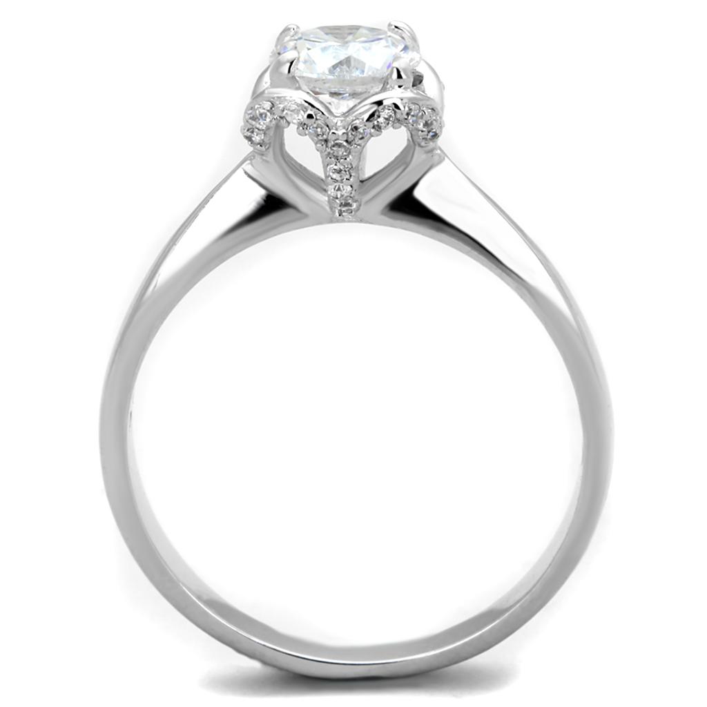 Rhodium 925 Sterling Silver Ring with AAA Grade CZ  in Clear