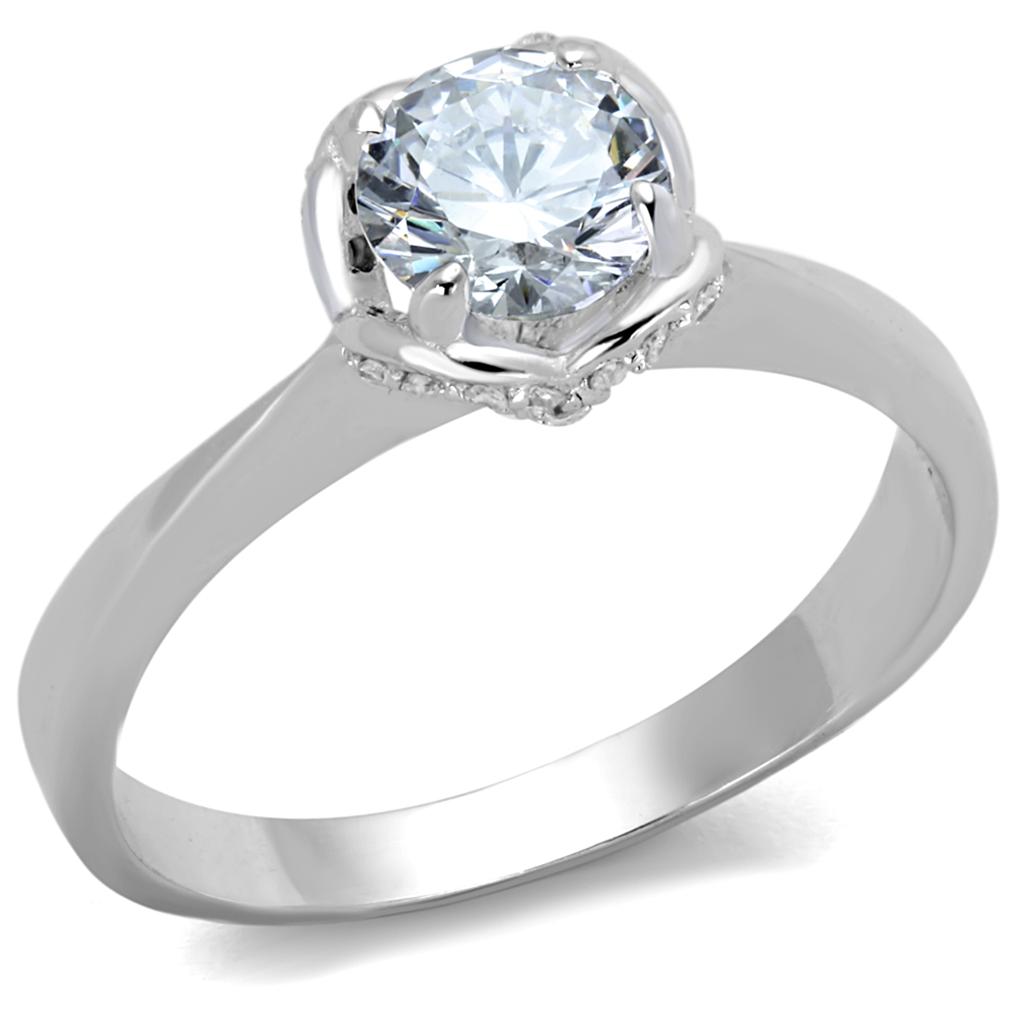 Rhodium 925 Sterling Silver Ring with AAA Grade CZ  in Clear