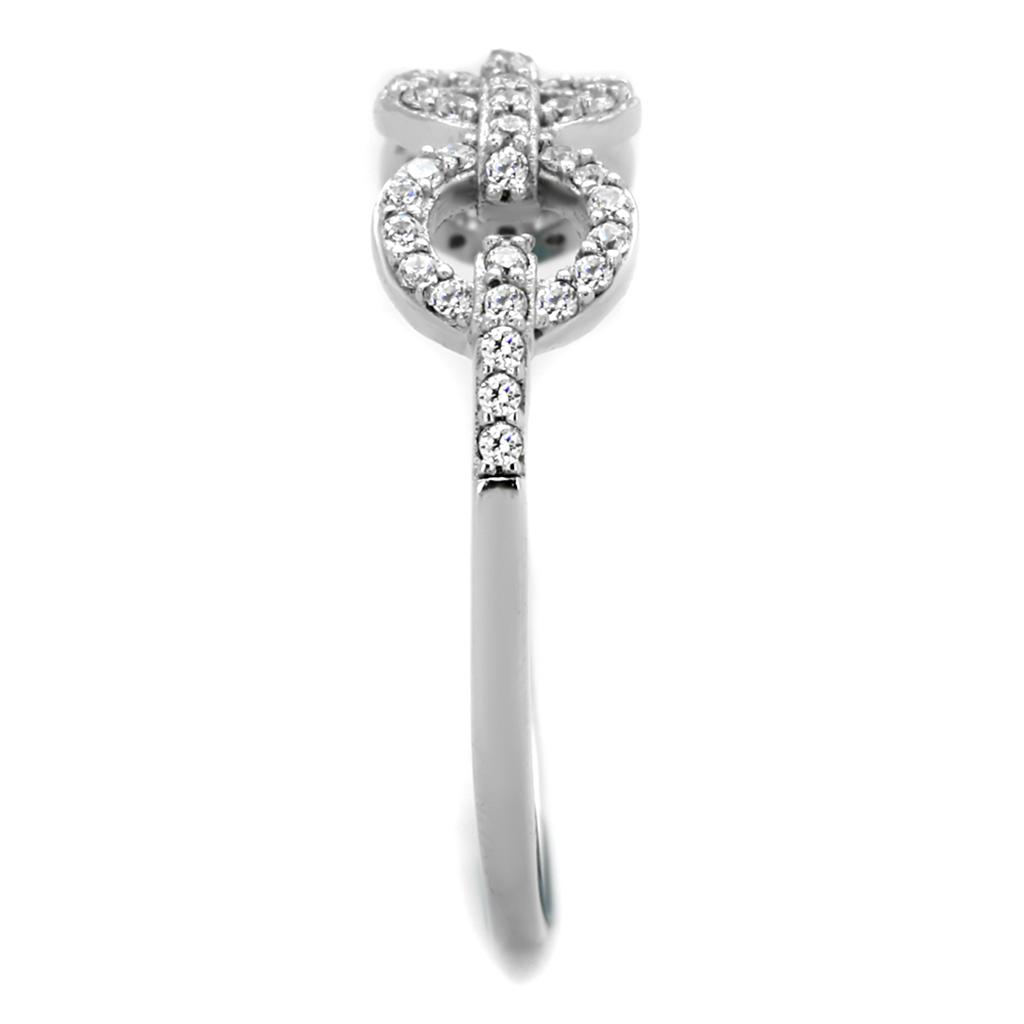 Rhodium 925 Sterling Silver Ring with AAA Grade CZ  in Clear