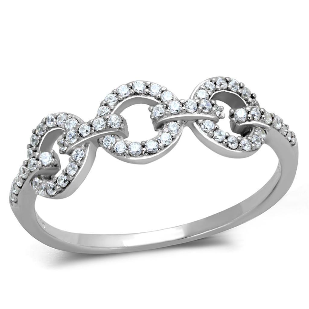 Rhodium 925 Sterling Silver Ring with AAA Grade CZ  in Clear