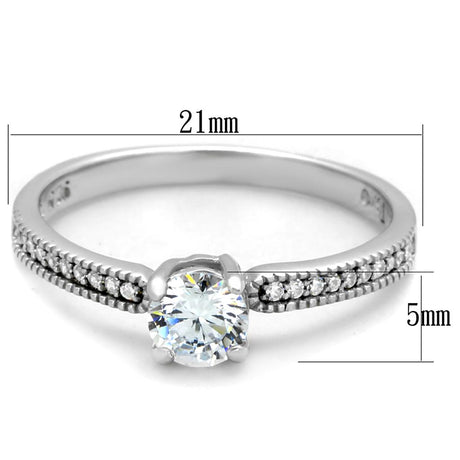 Rhodium 925 Sterling Silver Ring with AAA Grade CZ  in Clear