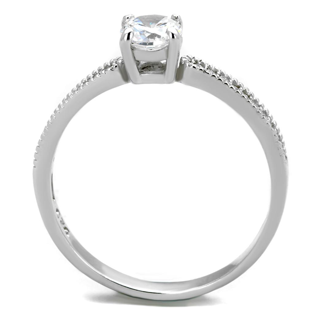Rhodium 925 Sterling Silver Ring with AAA Grade CZ  in Clear