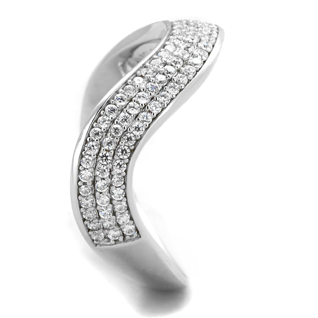 Rhodium 925 Sterling Silver Ring with AAA Grade CZ  in Clear