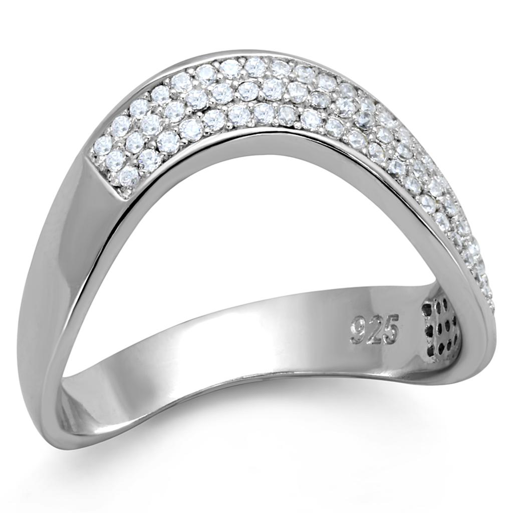 Rhodium 925 Sterling Silver Ring with AAA Grade CZ  in Clear