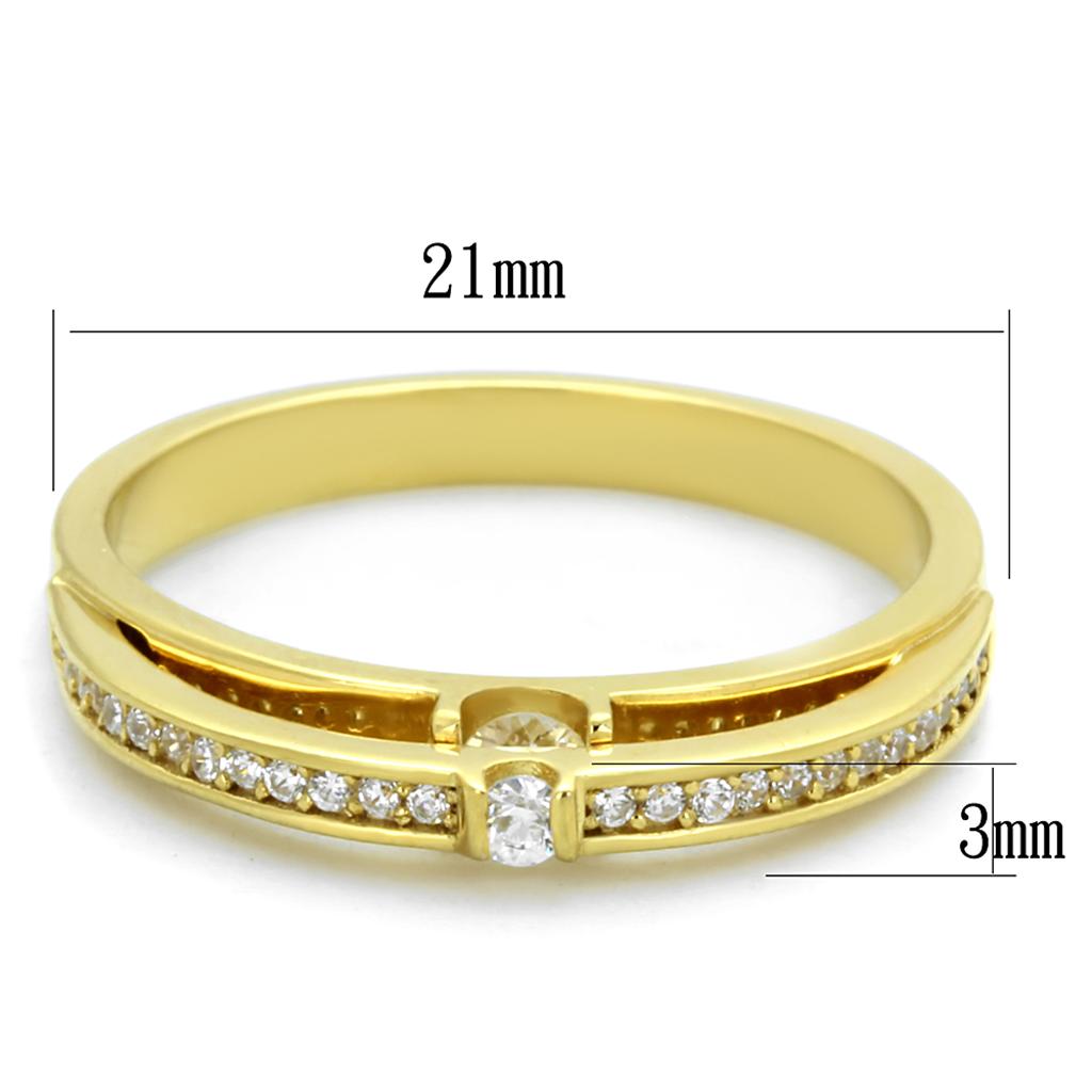 Gold 925 Sterling Silver Ring with AAA Grade CZ  in Clear