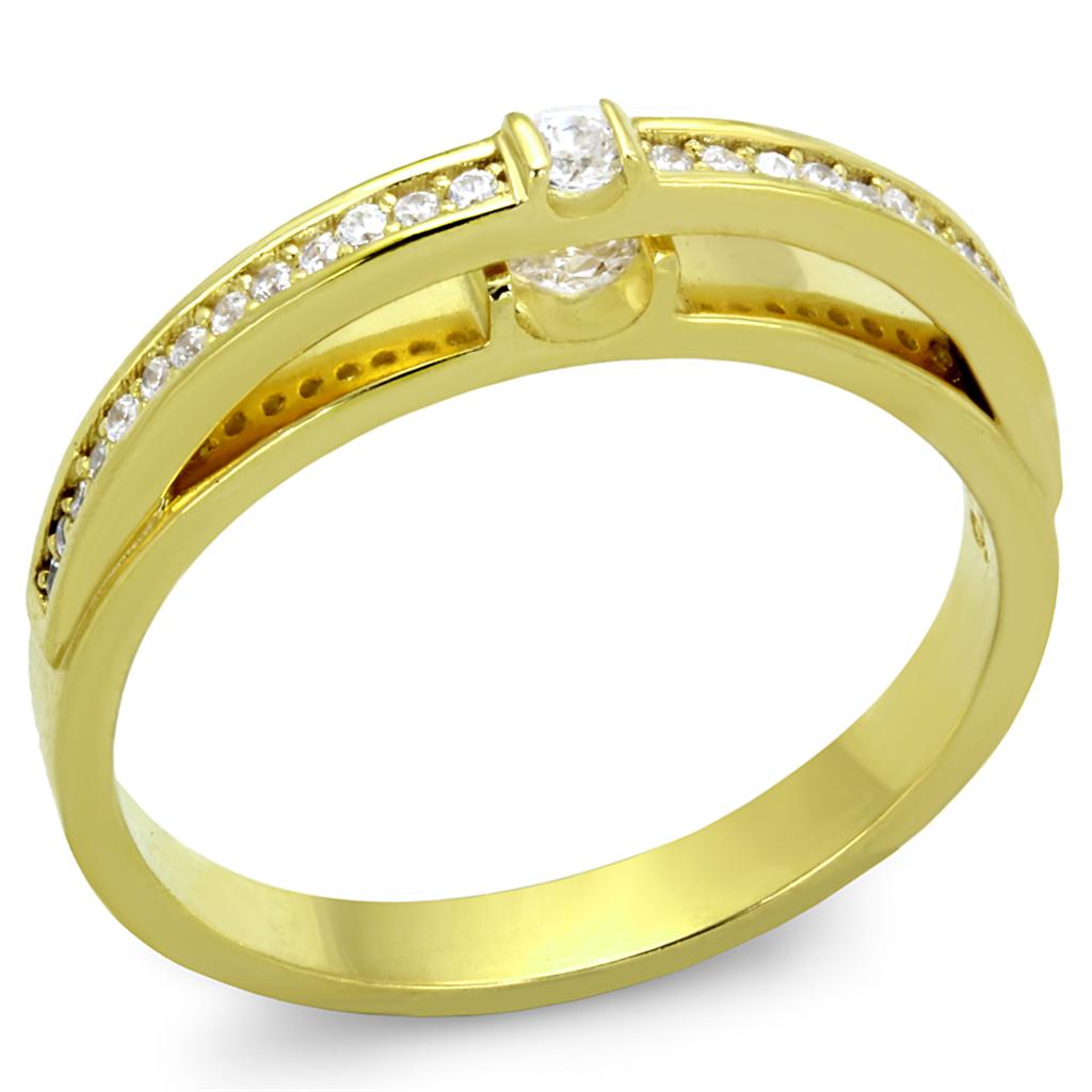 Gold 925 Sterling Silver Ring with AAA Grade CZ  in Clear