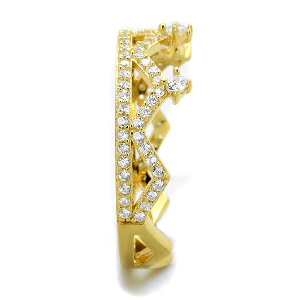 Gold 925 Sterling Silver Ring with AAA Grade CZ  in Clear