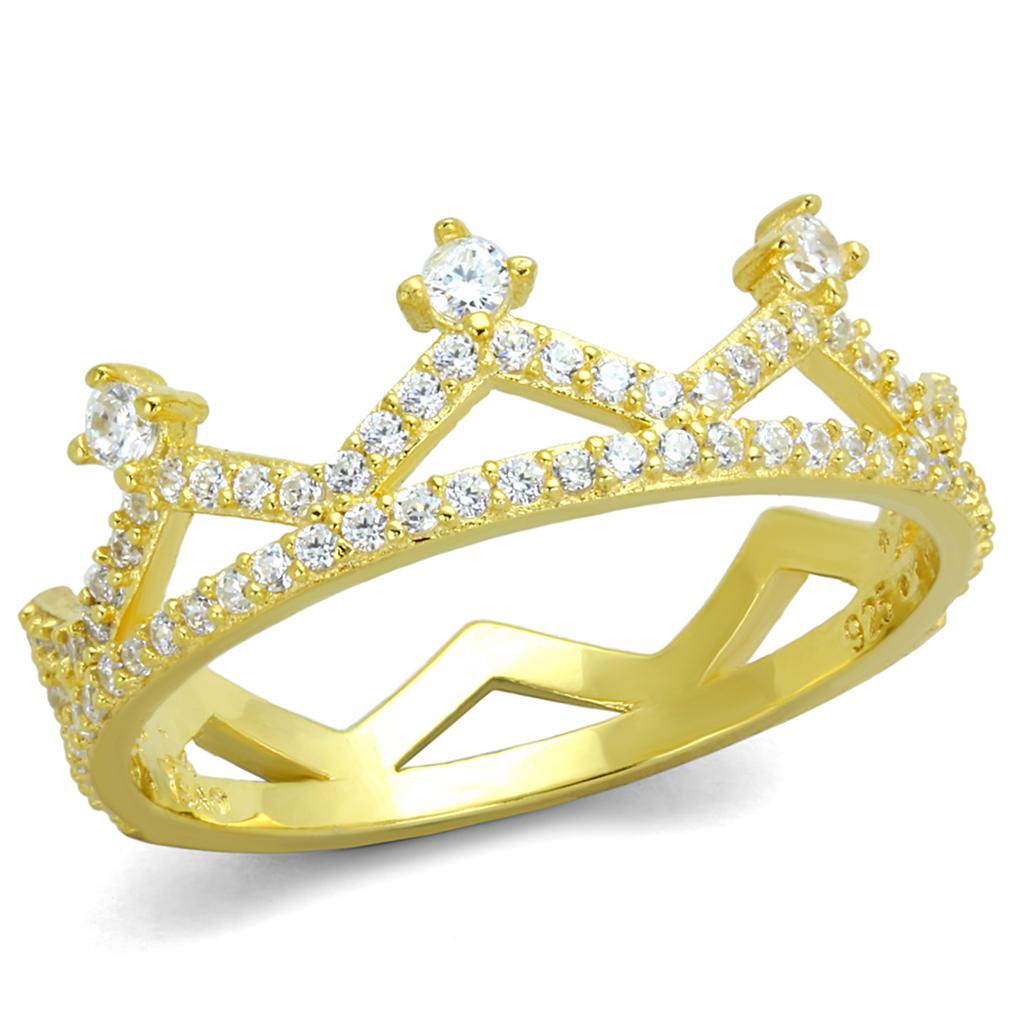 Gold 925 Sterling Silver Ring with AAA Grade CZ  in Clear
