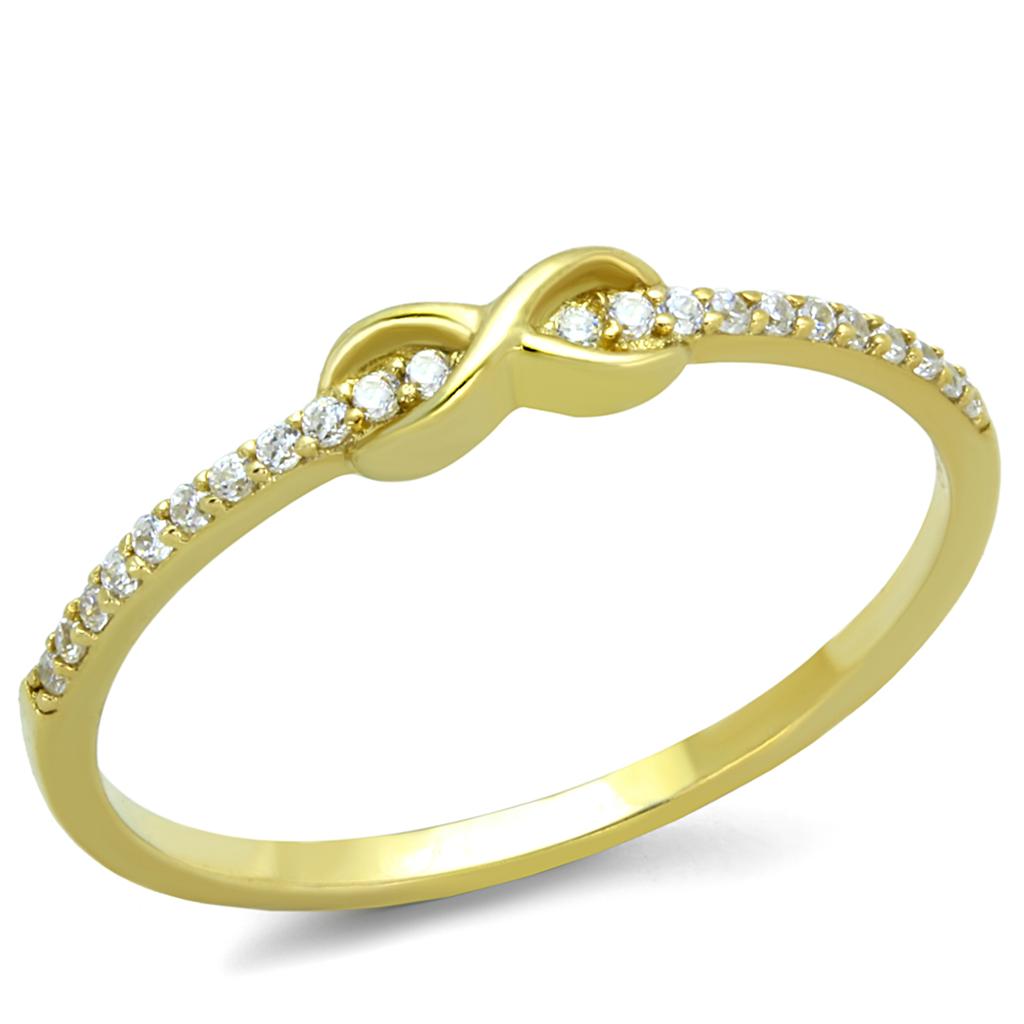 Gold 925 Sterling Silver Ring with AAA Grade CZ  in Clear