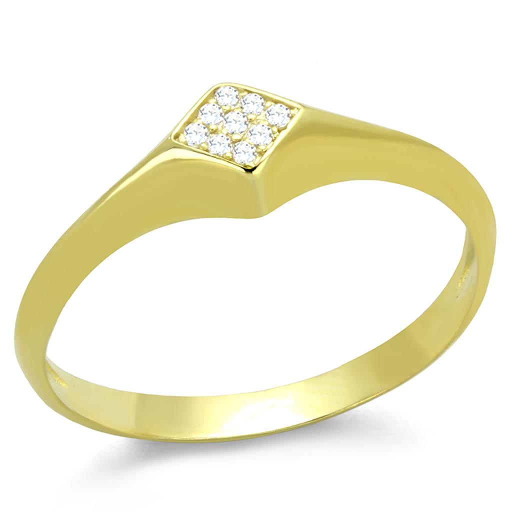 Gold 925 Sterling Silver Ring with AAA Grade CZ  in Clear