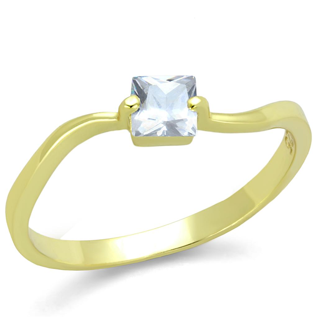 Gold 925 Sterling Silver Ring with AAA Grade CZ  in Clear