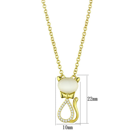 Gold 925 Sterling Silver Chain Pendant with Synthetic Cat Eye in White