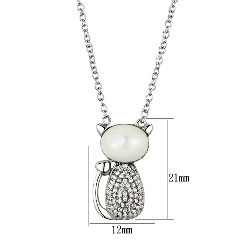 Rhodium 925 Sterling Silver Chain Pendant with Synthetic Synthetic Glass in Clear