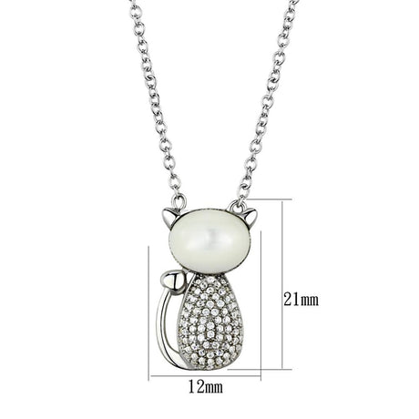 Rhodium 925 Sterling Silver Chain Pendant with Synthetic Synthetic Glass in Clear