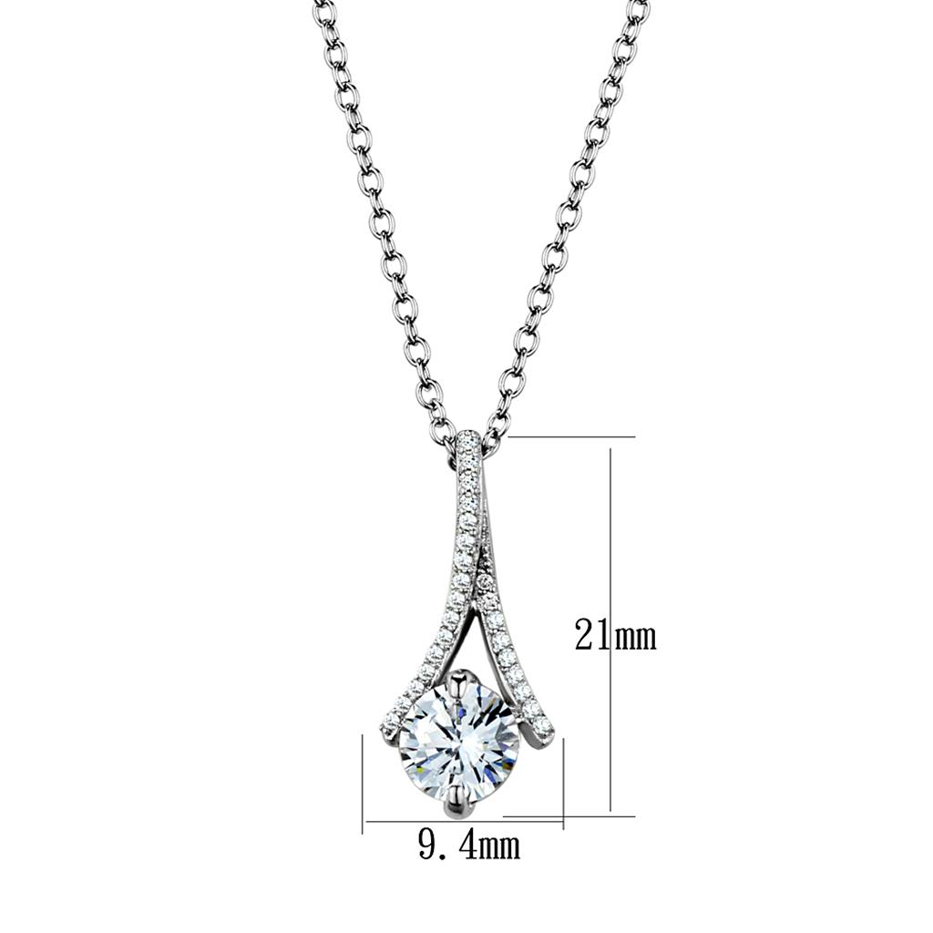 Rhodium 925 Sterling Silver Chain Pendant with AAA Grade CZ  in Clear