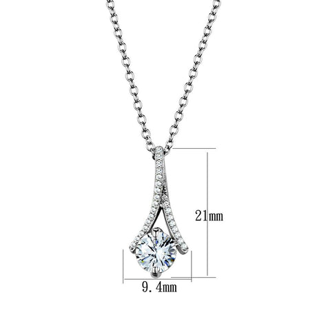 Rhodium 925 Sterling Silver Chain Pendant with AAA Grade CZ  in Clear