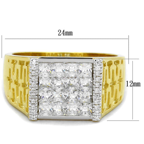 Gold+Rhodium 925 Sterling Silver Ring with AAA Grade CZ  in Clear