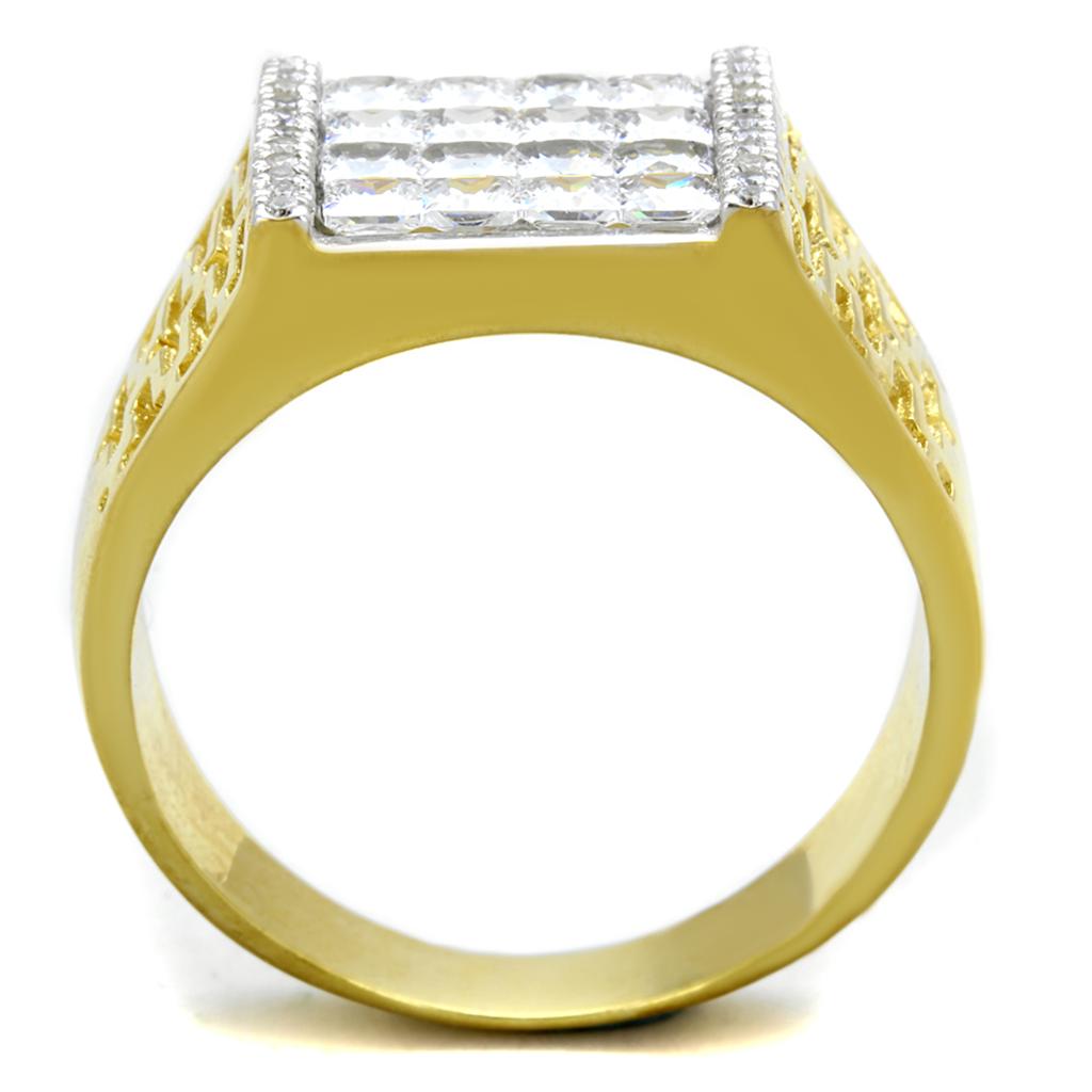 Gold+Rhodium 925 Sterling Silver Ring with AAA Grade CZ  in Clear