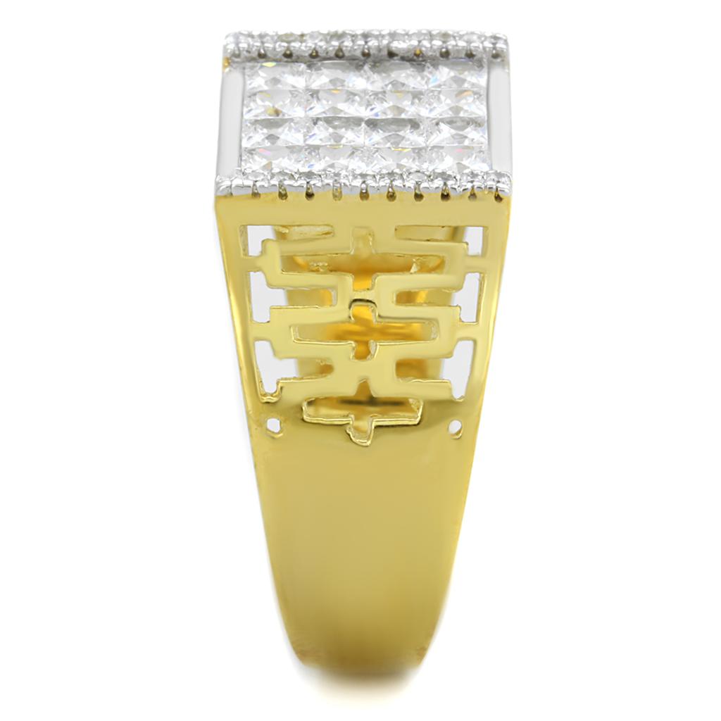 Gold+Rhodium 925 Sterling Silver Ring with AAA Grade CZ  in Clear