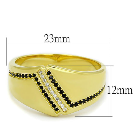 Gold 925 Sterling Silver Ring with AAA Grade CZ  in Black Diamond