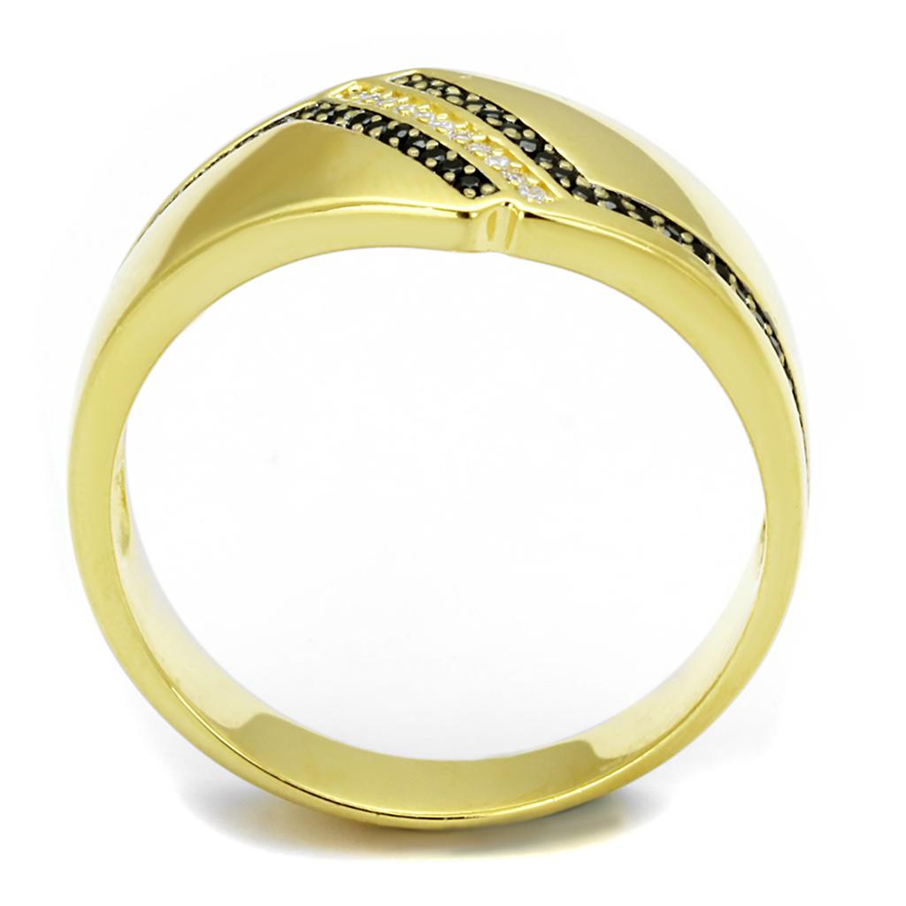 Gold 925 Sterling Silver Ring with AAA Grade CZ  in Black Diamond