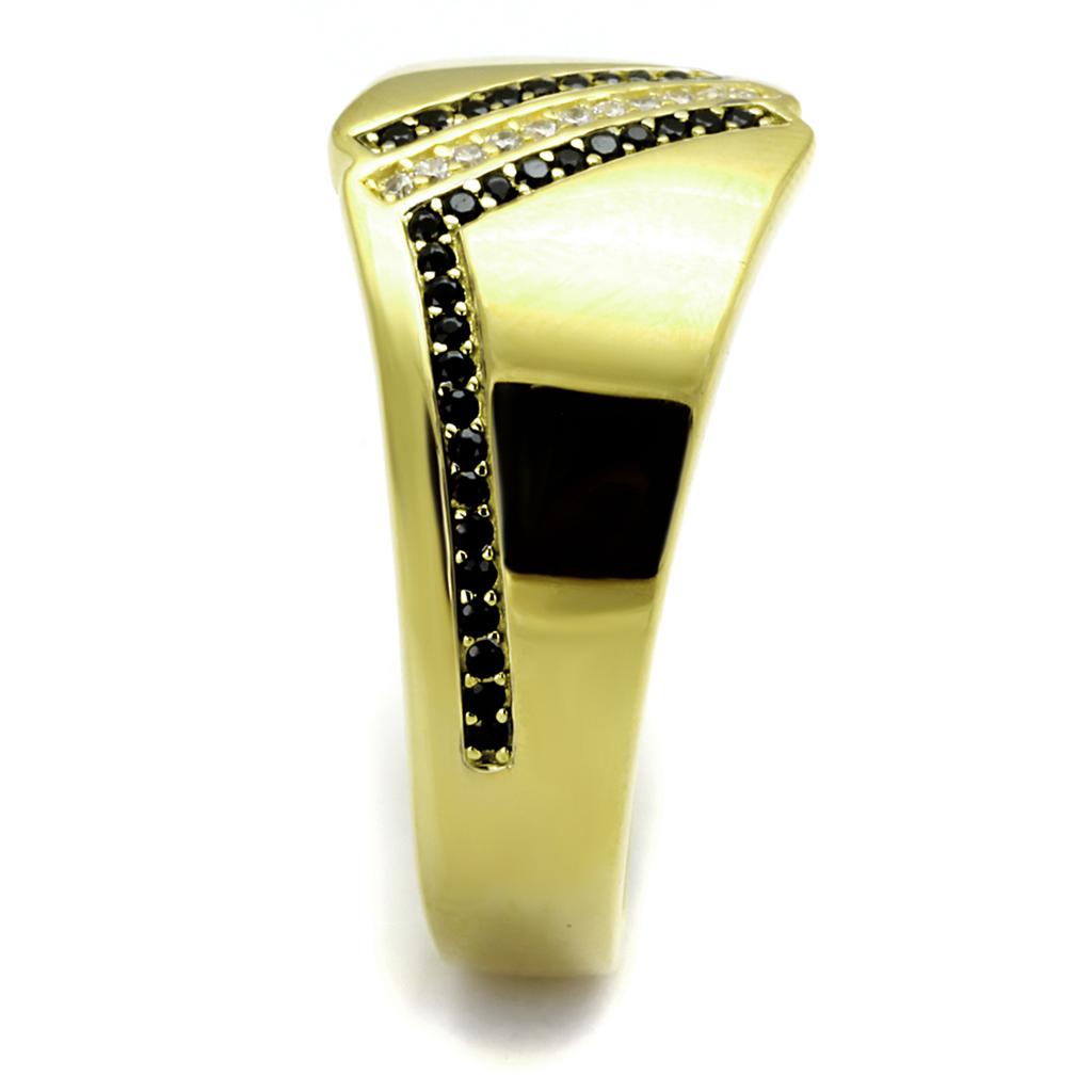Gold 925 Sterling Silver Ring with AAA Grade CZ  in Black Diamond