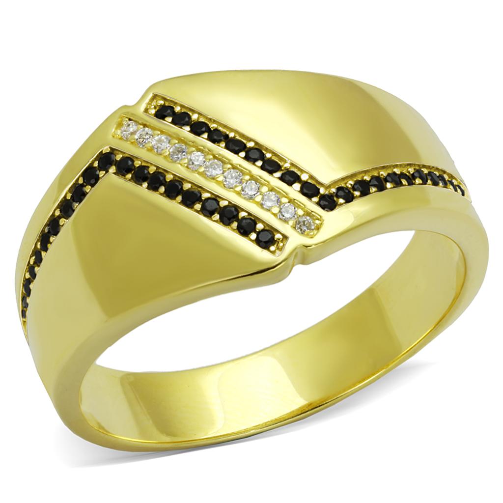 Gold 925 Sterling Silver Ring with AAA Grade CZ  in Black Diamond