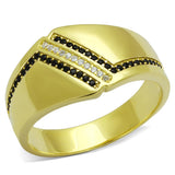 Gold 925 Sterling Silver Ring with AAA Grade CZ  in Black Diamond