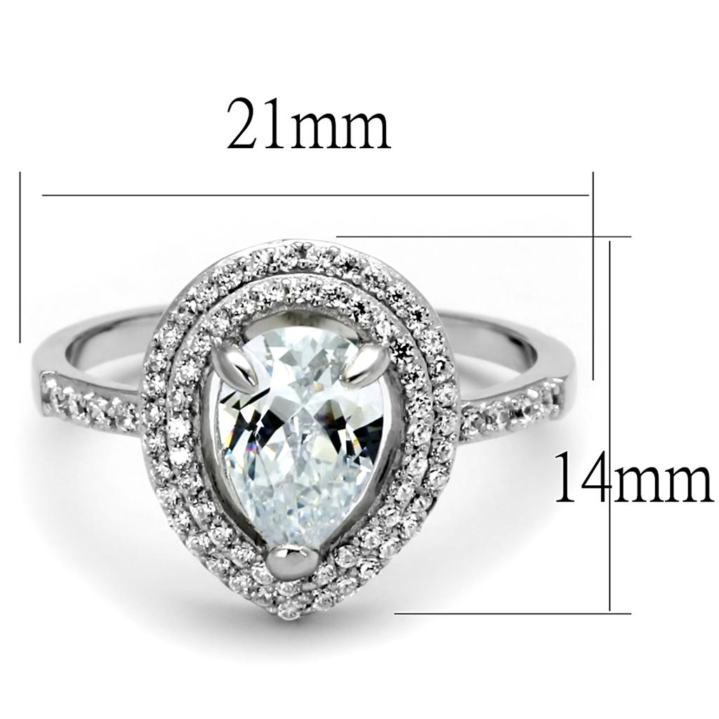 Rhodium 925 Sterling Silver Ring with AAA Grade CZ  in Clear