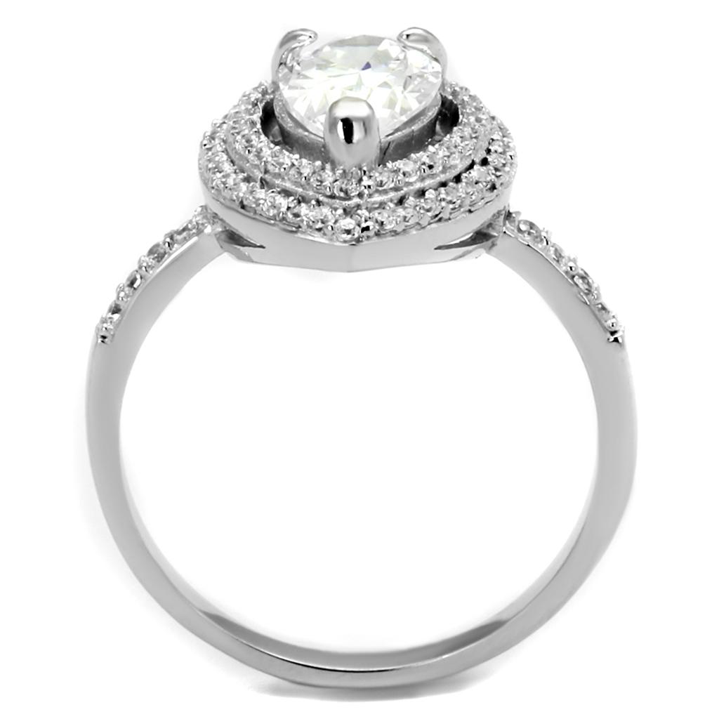 Rhodium 925 Sterling Silver Ring with AAA Grade CZ  in Clear