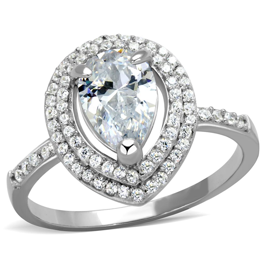 Rhodium 925 Sterling Silver Ring with AAA Grade CZ  in Clear