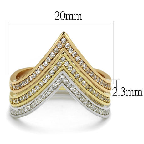 Rhodium + Gold + Rose Gold 925 Sterling Silver Ring with AAA Grade CZ  in Clear