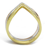 Rhodium + Gold + Rose Gold 925 Sterling Silver Ring with AAA Grade CZ  in Clear