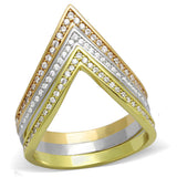 Rhodium + Gold + Rose Gold 925 Sterling Silver Ring with AAA Grade CZ  in Clear