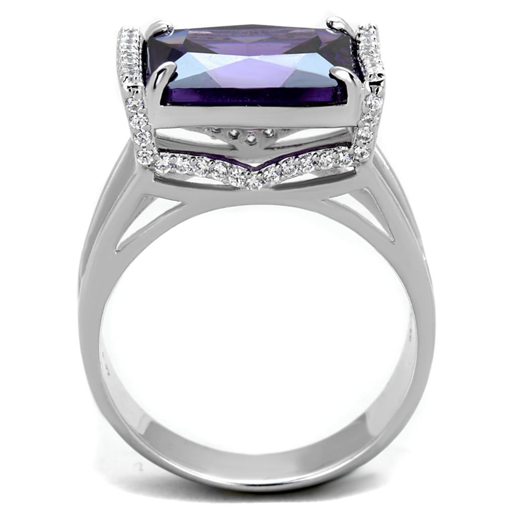 Rhodium 925 Sterling Silver Ring with AAA Grade CZ  in Amethyst