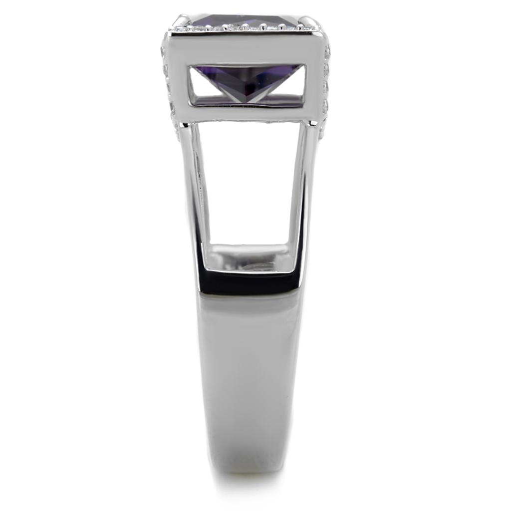 Rhodium 925 Sterling Silver Ring with AAA Grade CZ  in Amethyst