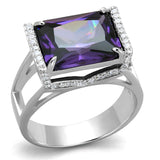 Rhodium 925 Sterling Silver Ring with AAA Grade CZ  in Amethyst