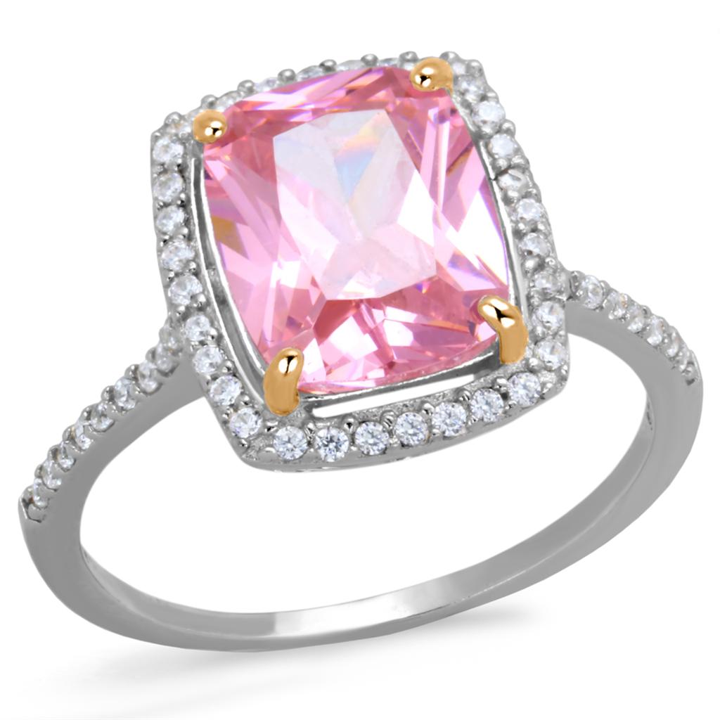 Rose Gold + Rhodium 925 Sterling Silver Ring with AAA Grade CZ  in Rose